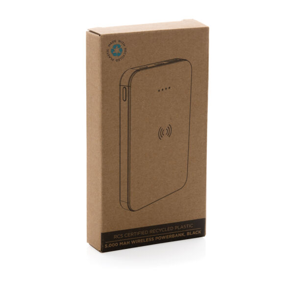 RCS gerecycled plastic 5.000 mAh 5W draadloze powerbank, zwart RCS gerecycled plastic 5.000 mAh 5W draadloze powerbank, zwart