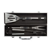 3-delige barbecue set in aluminium koffer, zilver, zwart