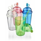 rPet Drinkbeker met rietje Glow 500 ml roze