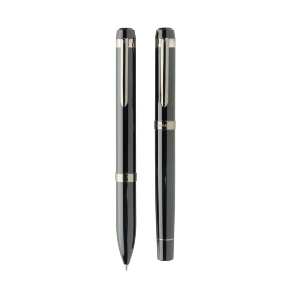 Swiss peak OSLO recycled stainless steel deluxe pen set, zwart Swiss peak OSLO recycled stainless steel deluxe pen set, zwart
