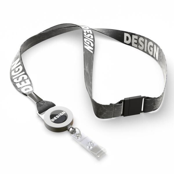 Gerecycled Polyester (rPET) sublimatie lanyard met badge reel met metalen krimp Gerecycled Polyester (rPET) sublimatie lanyard met badge reel met metalen krimp