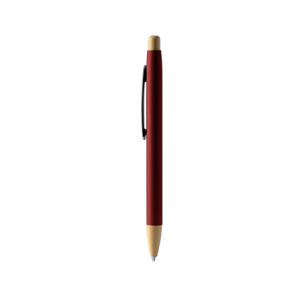 VERSO Balpen van metaal met rubber finish en bamboe delen - rood VERSO Balpen van metaal met rubber finish en bamboe delen - rood