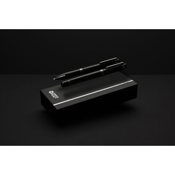 Swiss peak OSLO recycled stainless steel deluxe pen set, zwart Swiss peak OSLO recycled stainless steel deluxe pen set, zwart