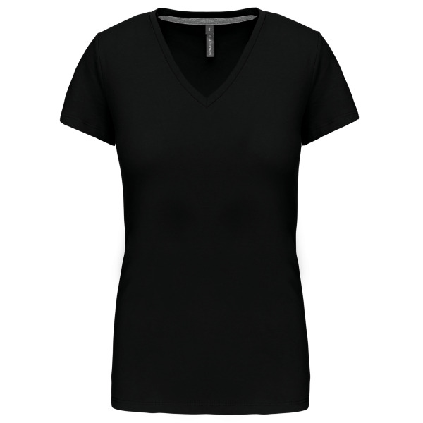 Dames T-shirt V-hals Korte Mouwen Black XL