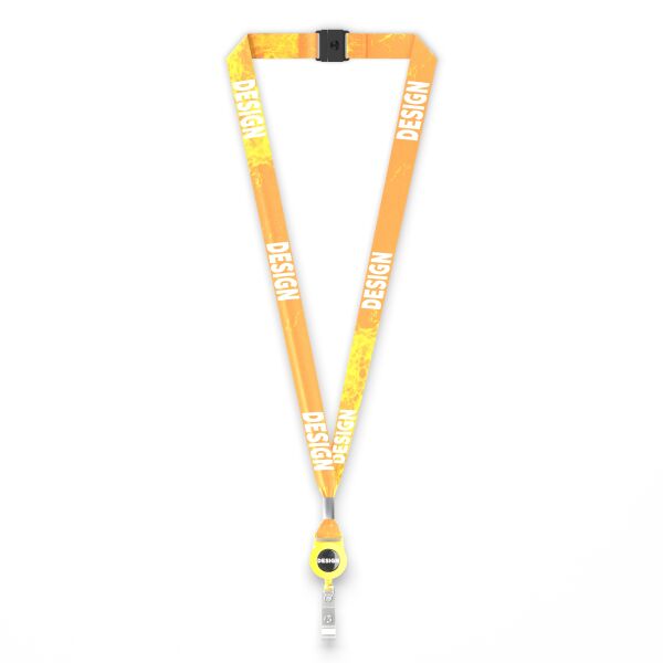 Gerecycled Polyester (rPET) sublimatie lanyard met badge reel met metalen krimp Gerecycled Polyester (rPET) sublimatie lanyard met badge reel met metalen krimp