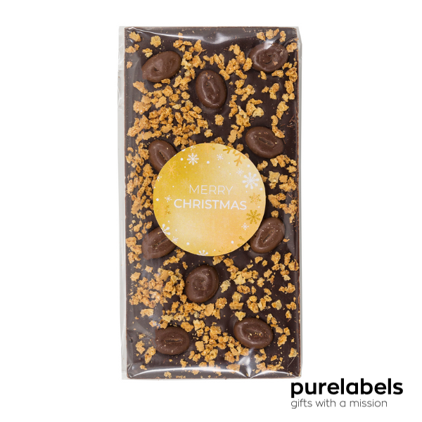 Kerst chocolade | Handgemaakte amarettine mokkabonen reep puur | 110g