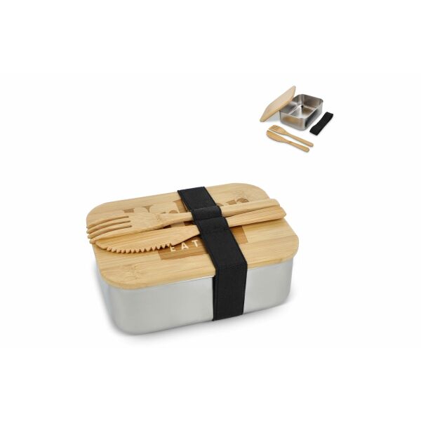 Roestvrij stalen lunchbox met bamboo deksel - Zilver Roestvrij stalen lunchbox met bamboo deksel - Zilver