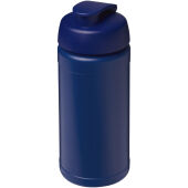 Baseline 500 ml gerecyclede drinkfles met klapdeksel - Blauw/Blauw