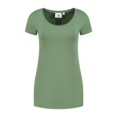L&S T-shirt Crewneck cot/elast SS for her army green L