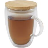 Leona 350 ml glazen beker met bamboe deksel Leona 350 ml glazen beker met bamboe deksel