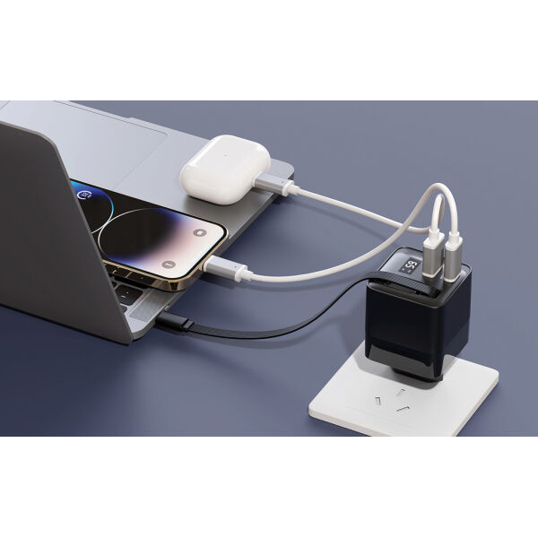 Urban Vitamin Mendocino 65W GaN lader, uittrekbare kabel, zwart Urban Vitamin Mendocino 65W GaN lader, uittrekbare kabel, zwart