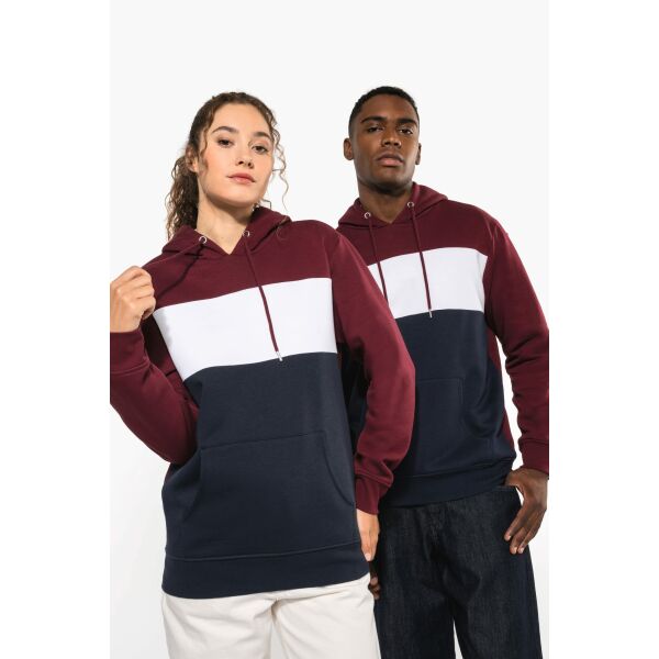 Driekleurige unisex sweater met capuchon Navy / White / Red XS Driekleurige unisex sweater met capuchon Navy / White / Red XS