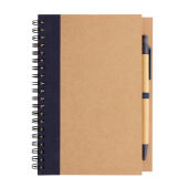 Kraft spiraal notitieboekje met pen, blauw