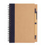 Kraft spiraal notitieboekje met pen, blauw