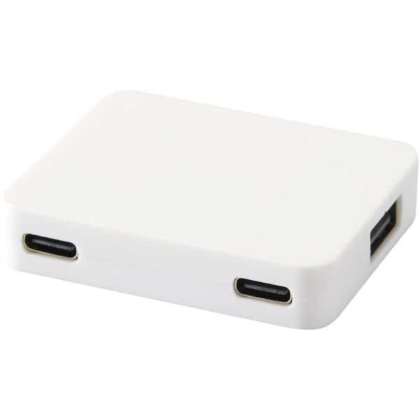 Gaia 4 poorts USB hub met uitgangen voor USB-A en Type-C en dubbele ingang van gerecycled plastic