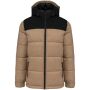 Uniseks tweekleurige gewatteerde donsjas met capuchon wet sand / black XS