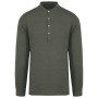 Verwassen linnen herenoverhemd met maokraag Washed Organic Khaki XXL