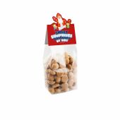 Blokzakje met kopkaartje in eigen vorm en 100 gram snoep, Transparant/Wit, Kruidnoten
