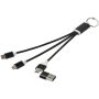 Metal 4-in-1 oplaadkabel van gerecycled aluminium met sleutelhanger - Zwart