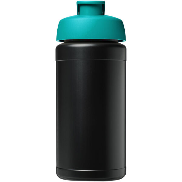 Baseline 500 ml gerecyclede drinkfles met klapdeksel - Zwart/Aqua