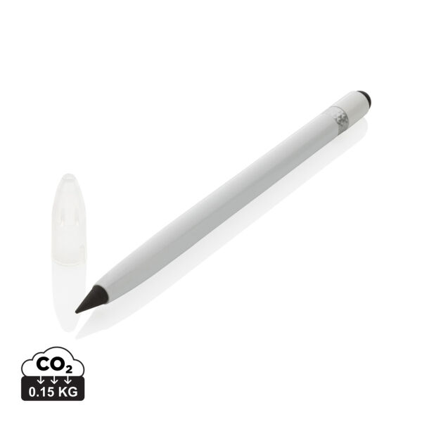 Aluminium inktloze pen met gum, wit Aluminium inktloze pen met gum, wit
