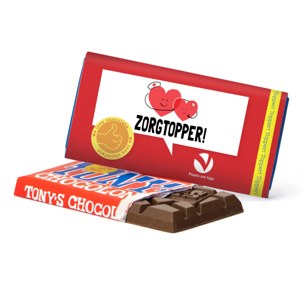 Cadeautje zorgmedewerkers | Tony's Chocolonely reep | Zorgtopper