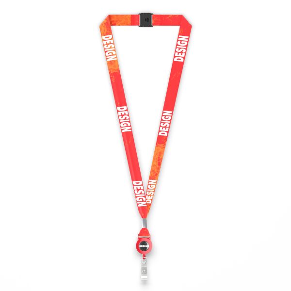 Gerecycled Polyester (rPET) sublimatie lanyard met badge reel met metalen krimp Gerecycled Polyester (rPET) sublimatie lanyard met badge reel met metalen krimp