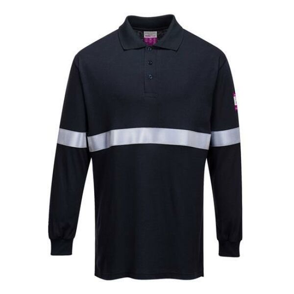 Vlamvertragende Antistatische lange mouw polo met reflecterende striping