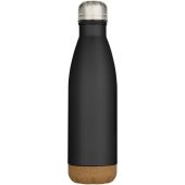 Cove 500 ml dubbelwandige vacuüm geïsoleerde roestvrijstalen waterfles met kurkdetails - Zwart