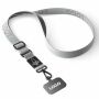 Geweven verstelbare crossbody telefoonhouder met gegraveerde metalen logoplaat