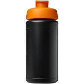 Baseline 500 ml sportflaska med fliplock av återvunnet material - Svart/Orange