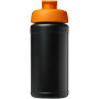 Baseline 500 ml gerecyclede drinkfles met klapdeksel - Zwart/Oranje