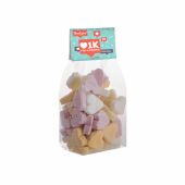 Blokzakje met kopkaartje en 150 gram snoep, Transparant/Wit, Vruchtenhartjes