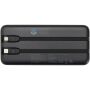 Adhil powerbank van 10.000 mAh 10 W van gerecycled plastic met 2 ingebouwde kabels - Zwart