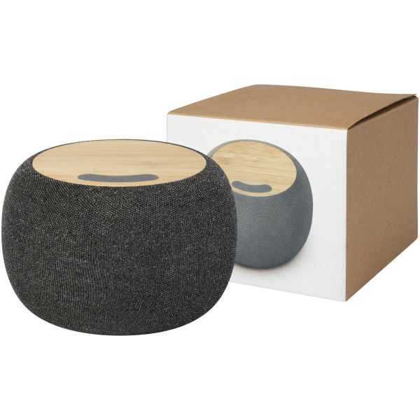 Ecofiber Bluetooth® speaker en draadloos oplaadstation van bamboe/RPET - Naturel/Grijs