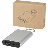 Arcturus powerbank van 2000 mAh van gerecycled aluminium met sleutelhanger - Zilver