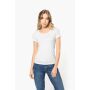 Bio dames-t-shirt kraag met onafgewerkte rand korte mouwen White XS