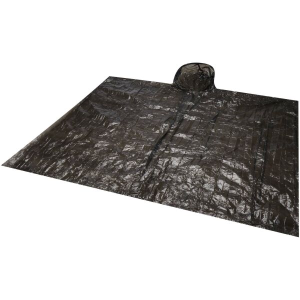 Fog poncho in ronde plastic verpakking met karabijnhaak - Zwart Fog poncho in ronde plastic verpakking met karabijnhaak - Zwart