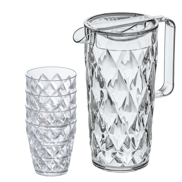 Koziol Kruik 1,6l + 4 Beker 250ml CRYSTAL