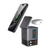 Urban Vitamin Sacramento 105W GaN lader, uittrekbare kabels, grijs, zwart