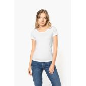 Bio dames-T-shirt kraag met onafgewerkte rand korte mouwen White XS