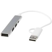 Alkaid 4 poorts USB-A en Type-C hub van gerecycled aluminium met dubbele ingang - Zilver