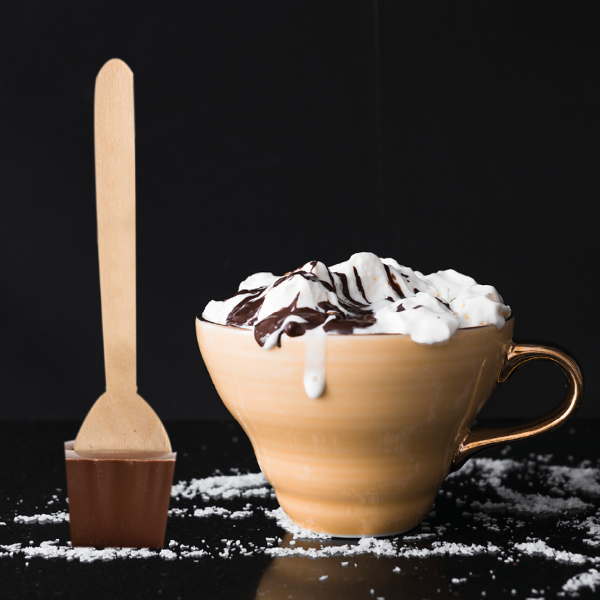 Chocolademelk spoon met kopkaartje Chocolademelk spoon met kopkaartje