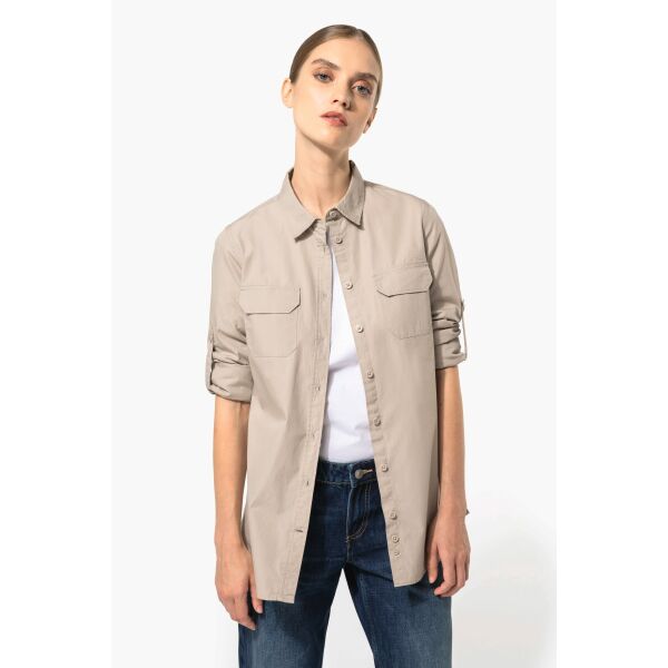 Damesoverhemd safari lange mouwen Beige XS Damesoverhemd safari lange mouwen Beige XS