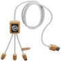 SCX.design C39 3-in-1 oplaadkabel van rPET met oplichtend logo en vierkante behuizing van bamboe - Wit