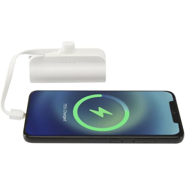 Alnair Type-C powerbank van 5000 mAh 10 W van gerecycled plastic met ingebouwde klapstandaard en 2 in 1 kabel - Wit Alnair Type-C powerbank van 5000 mAh 10 W van gerecycled plastic met ingebouwde klapstandaard en 2 in 1 kabel - Wit