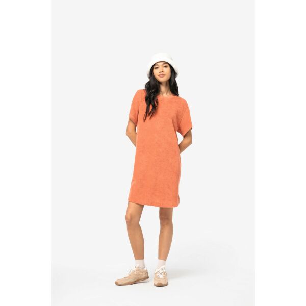 Ecologische badstof t-shirtjurk met afhangende mouwen Ivory XS Ecologische badstof t-shirtjurk met afhangende mouwen Ivory XS