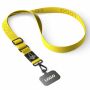 Geweven verstelbare crossbody telefoonhouder met gegraveerde metalen logoplaat
