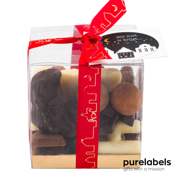 Sinterklaas chocolade | Kubus kerstlint en kaartje | Mix 150 gram