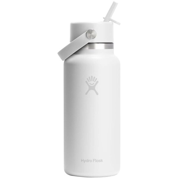 Hydro Flask-waterfles met brede opening, 946 ml, geïsoleerd roestvrij staal, met rietje-dop - Zwart Hydro Flask-waterfles met brede opening, 946 ml, geïsoleerd roestvrij staal, met rietje-dop - Zwart